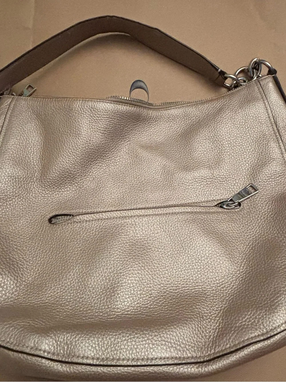 Coach Metallic Taupe Pebbled Leather Shoulder Bag